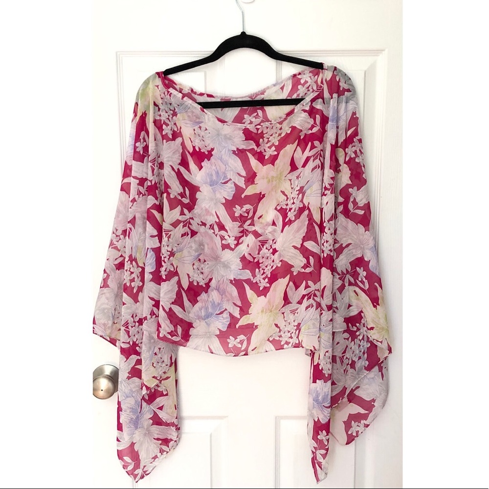 NWOT - Sheer Floral “poncho”